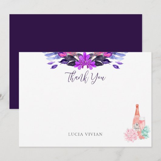 Moderne bloemblaadjes & Prosecco Succulent Vrijgez Bedankkaart (Voorkant / Achterkant)