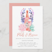 Moderne bloemblaadjes & Prosecco Succulent Vrijgez Kaart (Voorkant / Achterkant)