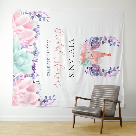 Moderne Bloemblaadjes & Prosecco Succulente Bruids Wandkleed (In Situ (horizontaal))