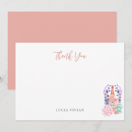 Moderne Bloemblaadjes & Prosecco Succulente Bruilo Bedankkaart (Voorkant / Achterkant)