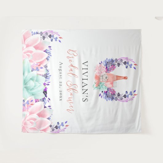 Moderne Bloemblaadjes & Prosecco Succulente Bruilo Wandkleed (Voorkant (horizontaal))