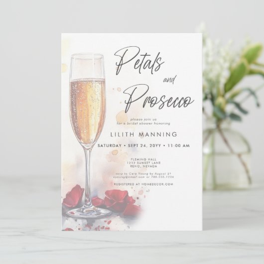 Moderne bloemblaadjes & Prosecco Waterverf Vrijgez Kaart (Staand voorkant)