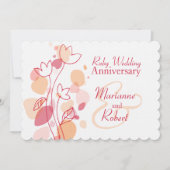 Moderne bloemblaadjes rode robijn bruiloft uitnodi kaart (Voorkant)