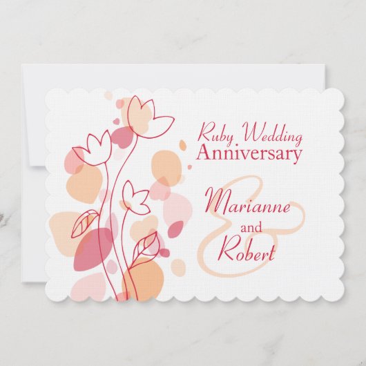 Moderne bloemblaadjes rode robijn bruiloft uitnodi kaart (Voorkant)