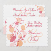 Moderne bloemblaadjes rode robijn bruiloft uitnodi kaart (Voorkant / Achterkant)