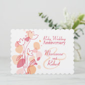 Moderne bloemblaadjes rode robijn bruiloft uitnodi kaart (Staand voorkant)