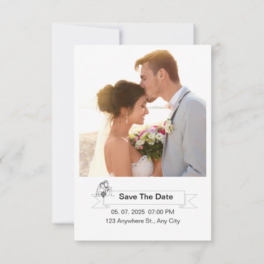 Moderne bloemdecoraties en 2 gouden ringen trouwen kaart (Achterkant)