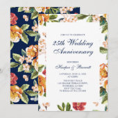 Moderne Bloemen 25e Trouwdag Feest Kaart (Voorkant / Achterkant)