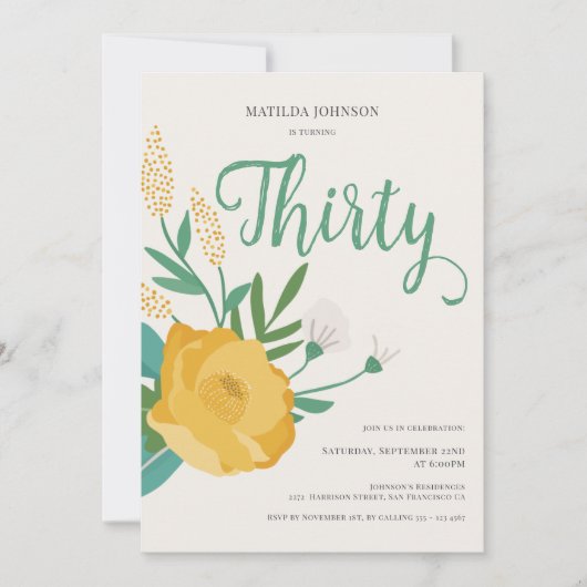 Moderne Bloemen 30e Verjaardagsfeest Kaart (Voorkant)
