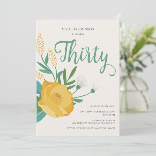 Moderne Bloemen 30e Verjaardagsfeest Kaart (Staand voorkant)