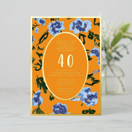 Moderne Bloemen 40e Verjaardag Sjabloon Tangerine (Staand Voorkant)