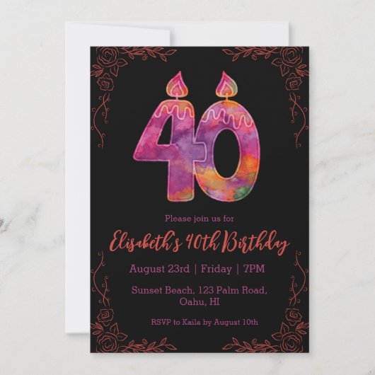 Moderne Bloemen 40ste verjaardag Uitnodigingen (Voorkant)