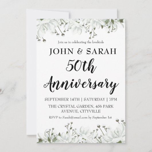 Moderne Bloemen 50ste verjaardag Uitnodigingen (Voorkant)