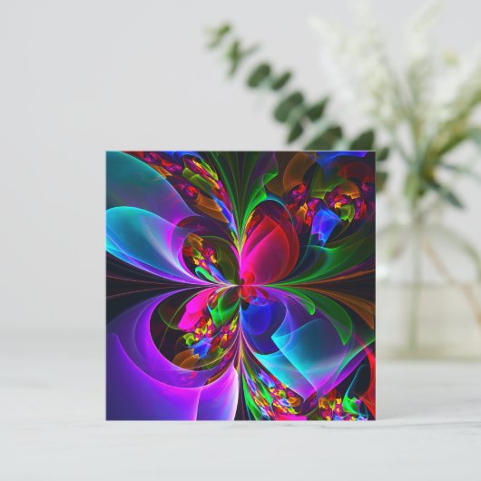 Moderne Bloemen Abstracte Kunst Rood Blauw Patroon (Staand voorkant)