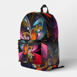 Moderne Bloemen Abstracte Kunst Rood Blauw Patroon Bedrukte Rugzak