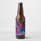 Moderne Bloemen Abstracte Kunst Rood Blauw Patroon Bier Etiket (Voorkant)