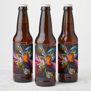 Moderne Bloemen Abstracte Kunst Rood Blauw Patroon Bier Etiket