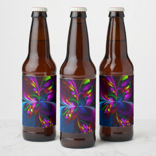 Moderne Bloemen Abstracte Kunst Rood Blauw Patroon Bier Etiket