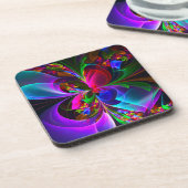 Moderne Bloemen Abstracte Kunst Rood Blauw Patroon Bier Onderzetter (Linkerzijde)