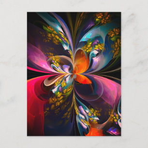 Moderne Bloemen Abstracte Kunst Rood Blauw Patroon Briefkaart