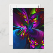 Moderne Bloemen Abstracte Kunst Rood Blauw Patroon Briefkaart (Voorkant / Achterkant)