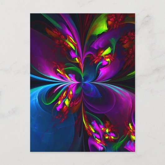Moderne Bloemen Abstracte Kunst Rood Blauw Patroon Briefkaart (Voorkant)