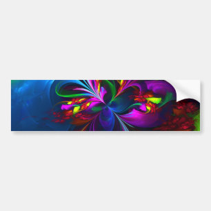 Moderne Bloemen Abstracte Kunst Rood Blauw Patroon Bumpersticker