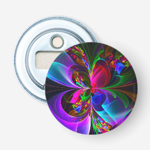 Moderne Bloemen Abstracte Kunst Rood Blauw Patroon Button Flesopener