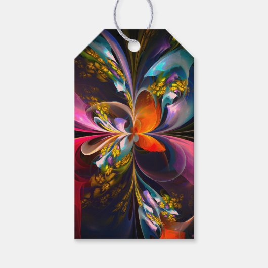 Moderne Bloemen Abstracte Kunst Rood Blauw Patroon Cadeaulabel (Voorkant)