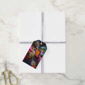 Moderne Bloemen Abstracte Kunst Rood Blauw Patroon Cadeaulabel (Met Touw)