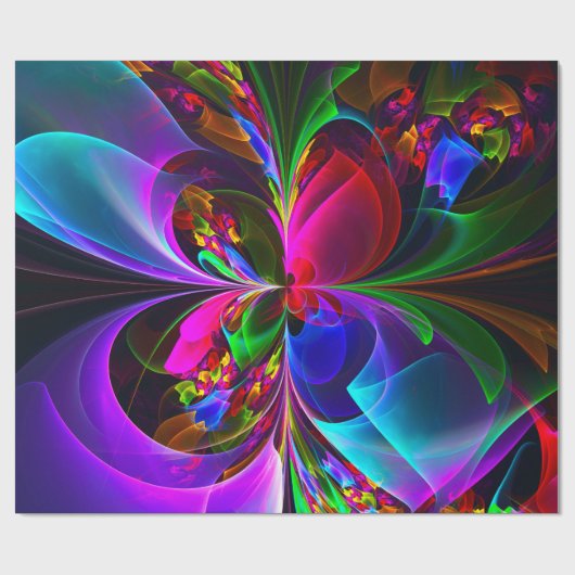 Moderne Bloemen Abstracte Kunst Rood Blauw Patroon Cadeaupapier (Vlak)