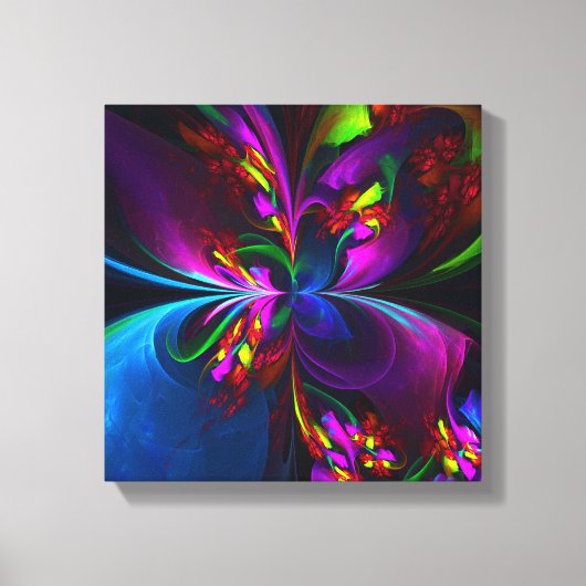 Moderne Bloemen Abstracte Kunst Rood Blauw Patroon Canvas Afdruk (Voorkant)