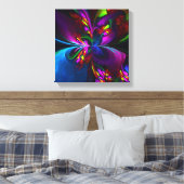 Moderne Bloemen Abstracte Kunst Rood Blauw Patroon Canvas Afdruk (Insitu (Slaapkamer))