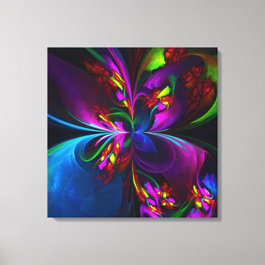 Moderne Bloemen Abstracte Kunst Rood Blauw Patroon Canvas Afdruk (Voorkant)