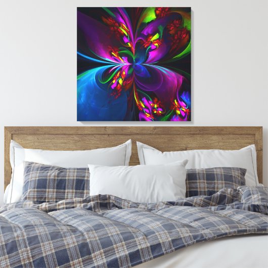 Moderne Bloemen Abstracte Kunst Rood Blauw Patroon Canvas Afdruk (Insitu (Slaapkamer))