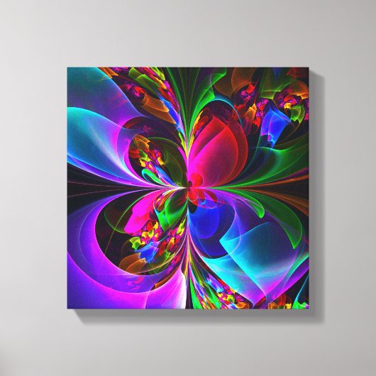 Moderne Bloemen Abstracte Kunst Rood Blauw Patroon Canvas Afdruk (Voorkant)