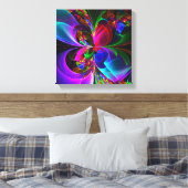 Moderne Bloemen Abstracte Kunst Rood Blauw Patroon Canvas Afdruk (Insitu (Slaapkamer))
