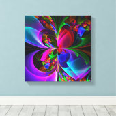Moderne Bloemen Abstracte Kunst Rood Blauw Patroon Canvas Afdruk (Insitu (Houten vloer))