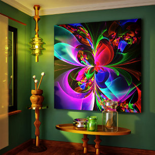 Moderne Bloemen Abstracte Kunst Rood Blauw Patroon Canvas Afdruk