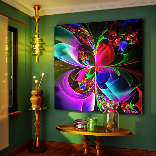 Moderne Bloemen Abstracte Kunst Rood Blauw Patroon Canvas Afdruk