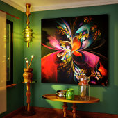 Moderne Bloemen Abstracte Kunst Rood Blauw Patroon Canvas Afdruk