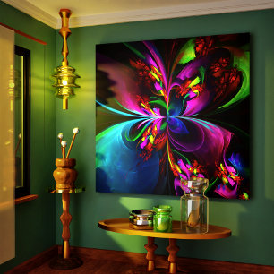 Moderne Bloemen Abstracte Kunst Rood Blauw Patroon Canvas Afdruk