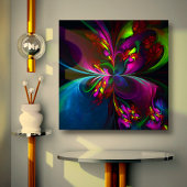 Moderne Bloemen Abstracte Kunst Rood Blauw Patroon Canvas Afdruk