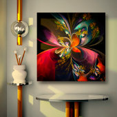 Moderne Bloemen Abstracte Kunst Rood Blauw Patroon Canvas Afdruk