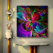 Moderne Bloemen Abstracte Kunst Rood Blauw Patroon Canvas Afdruk