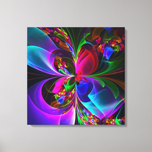 Moderne Bloemen Abstracte Kunst Rood Blauw Patroon Canvas Afdruk (Voorkant)