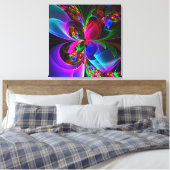 Moderne Bloemen Abstracte Kunst Rood Blauw Patroon Canvas Afdruk (Insitu (Slaapkamer))