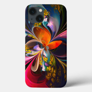 Moderne Bloemen Abstracte Kunst Rood Blauw Patroon Case-Mate iPhone Case
