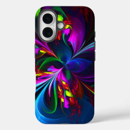Moderne Bloemen Abstracte Kunst Rood Blauw Patroon iPhone 16 Hoesje