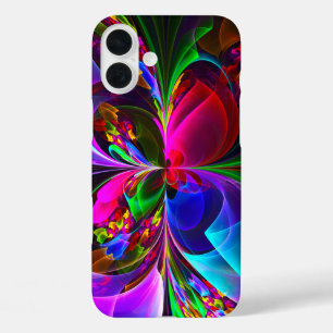 Moderne Bloemen Abstracte Kunst Rood Blauw Patroon iPhone 16 Plus Hoesje